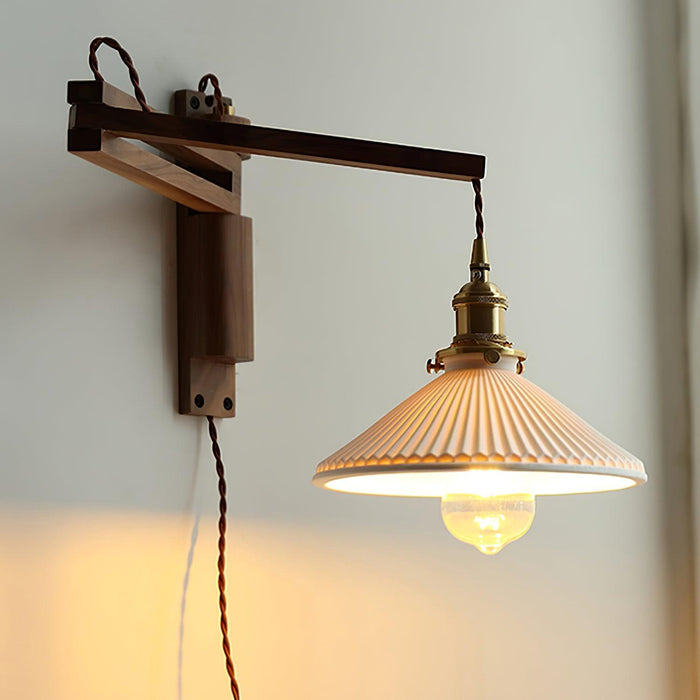 Walnut Swing Arm Wall Lamp.