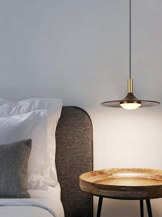 Walnut Wood Dish Pendant Light-DWHOME