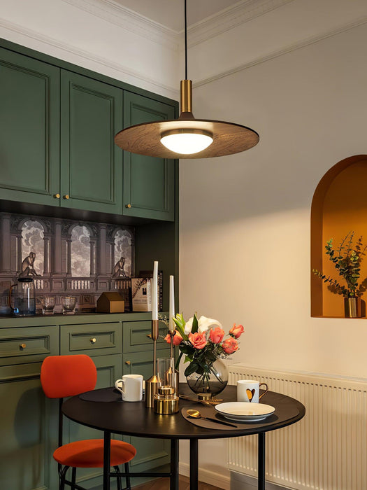 Walnut Wood Dish Pendant Light-DWHOME