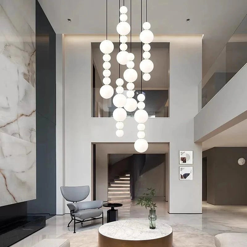 White Multi Globe Pendant Light for Staircase & High Ceiling-DWHOME