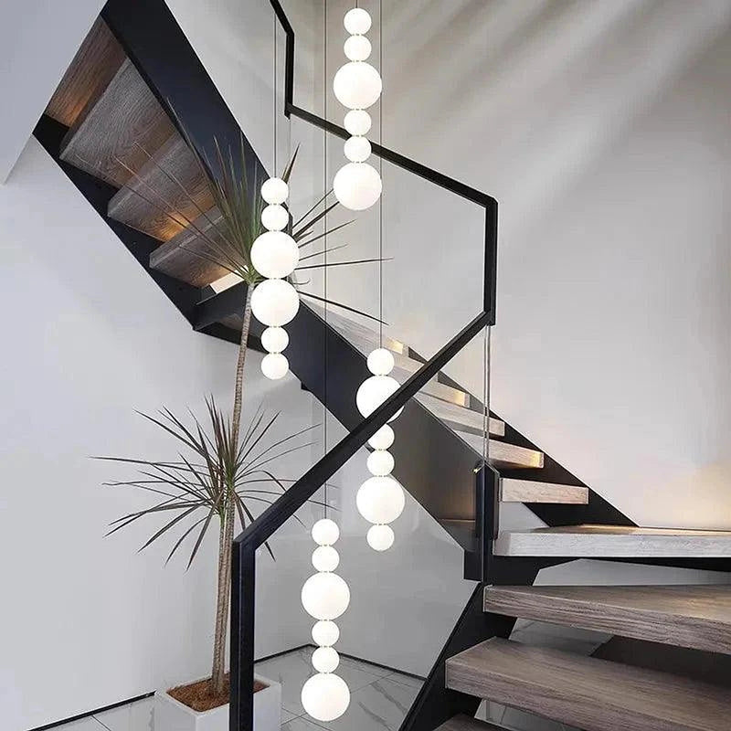 White Multi Globe Pendant Light for Staircase & High Ceiling-DWHOME