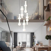 White Multi Globe Pendant Light for Staircase & High Ceiling-DWHOME