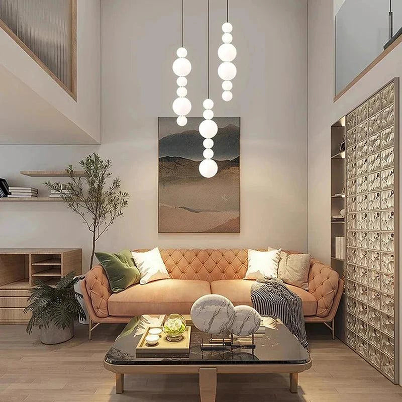 White Multi Globe Pendant Light for Staircase & High Ceiling-DWHOME