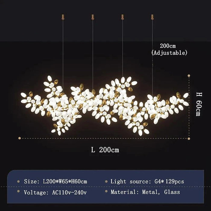 White and Gold Leaf Chandelier for Living Room-DWHOME