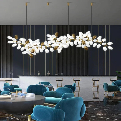 White and Gold Leaf Chandelier for Living Room.