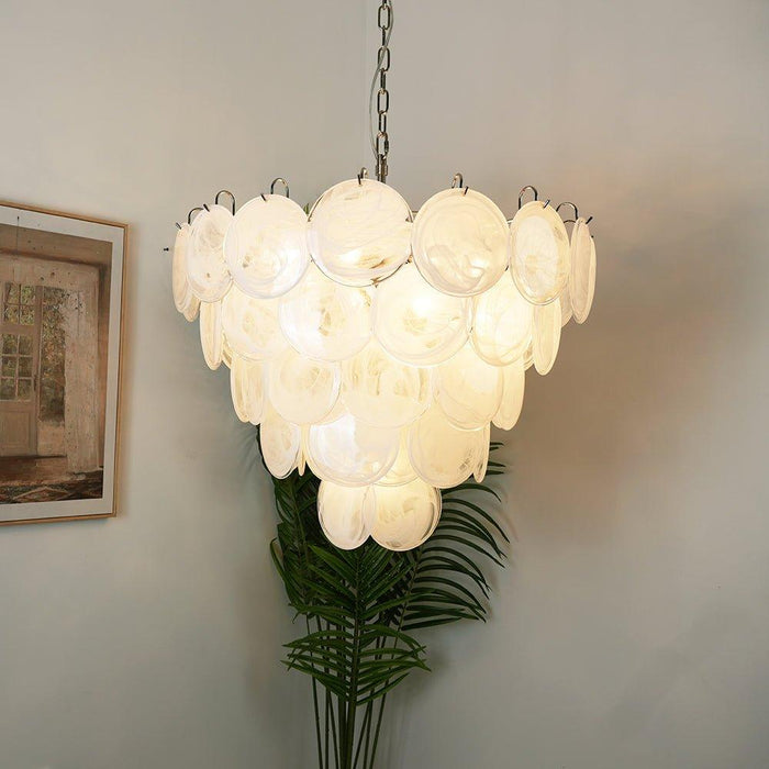 White Murano Disc Chandelier - DWHOME