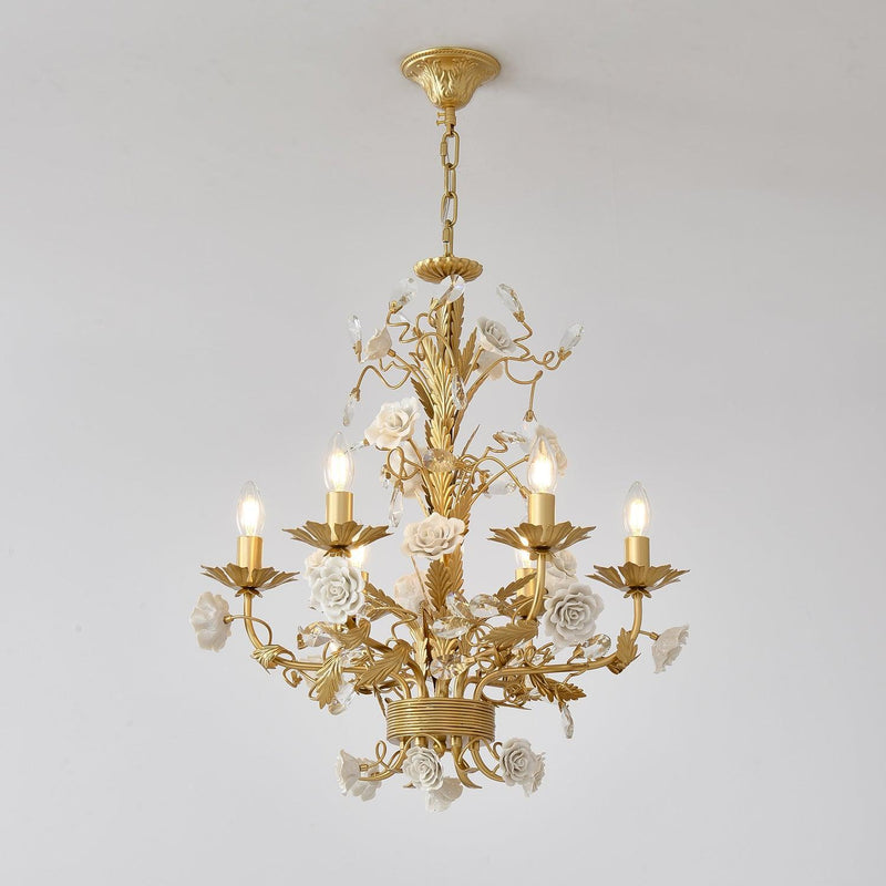 Lustre en cristal avec roses blanches - DWHOME