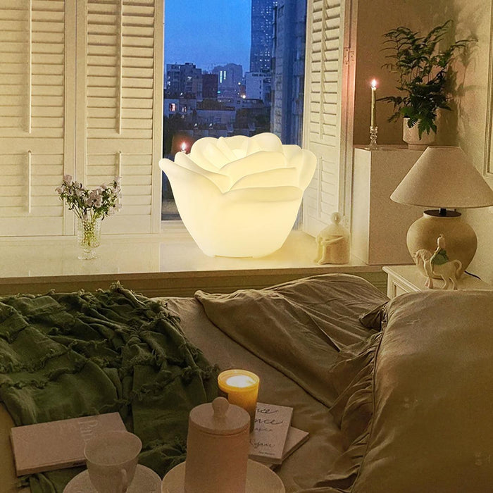 White Rose Shaped LED Table Lamp-DWHOME
