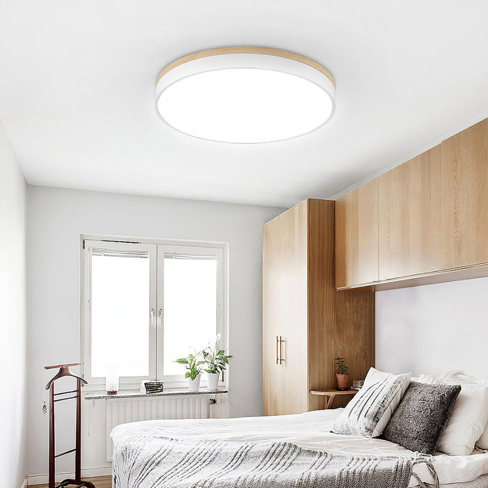 White Round Wooden Ceiling Lamp - DWHOME