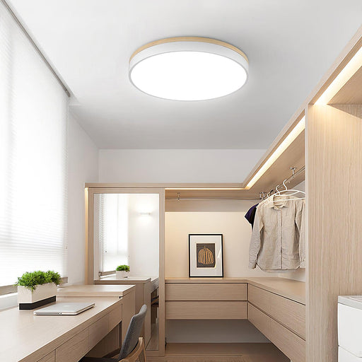 White Round Wooden Ceiling Lamp.