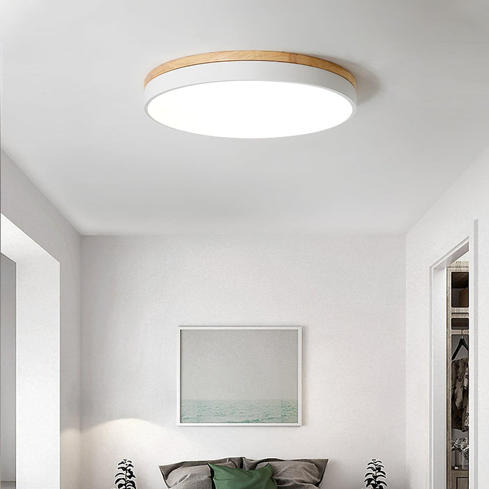 White Round Wooden Ceiling Lamp - DWHOME