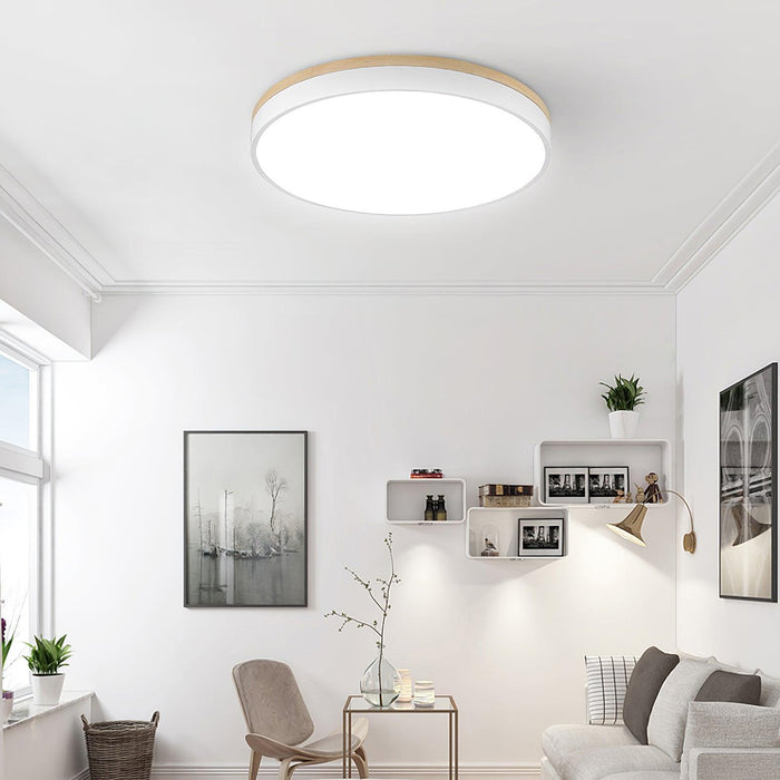 White Round Wooden Ceiling Lamp - DWHOME