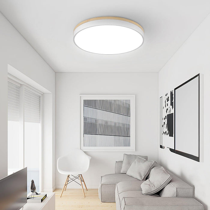 White Round Wooden Ceiling Lamp - DWHOME