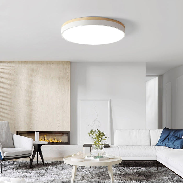 White Round Wooden Ceiling Lamp - DWHOME