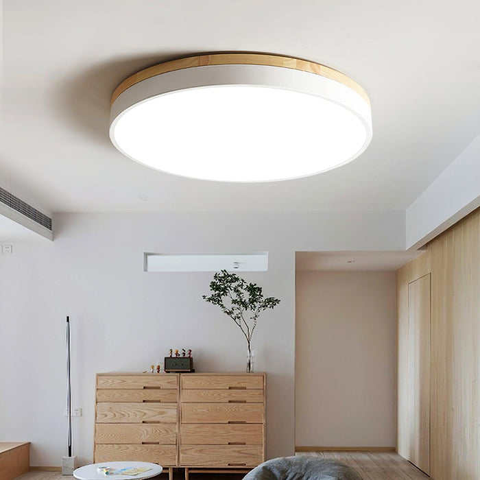 White Round Wooden Ceiling Lamp - DWHOME