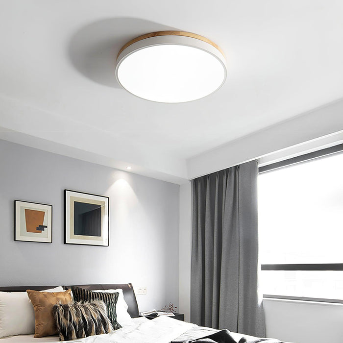 White Round Wooden Ceiling Lamp - DWHOME