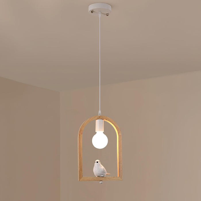 Wood Bird Resin Pendant Light.