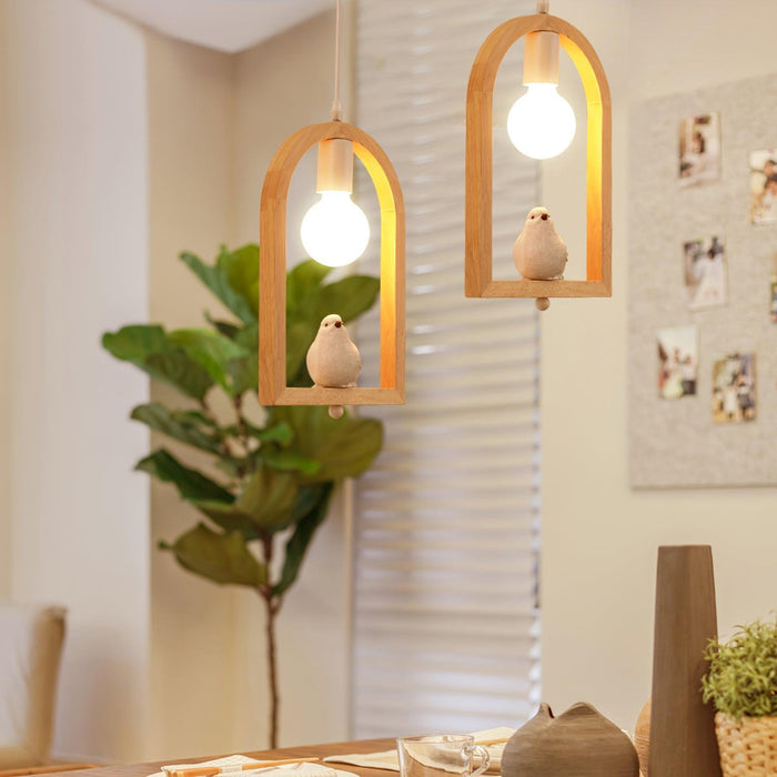Wood Bird Resin Pendant Light-DWHOME