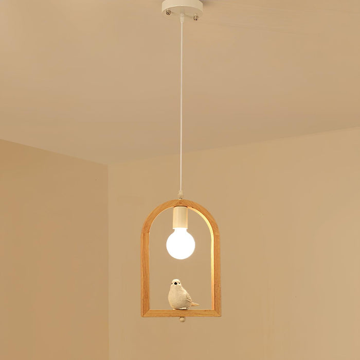 Wood Bird Resin Pendant Light.