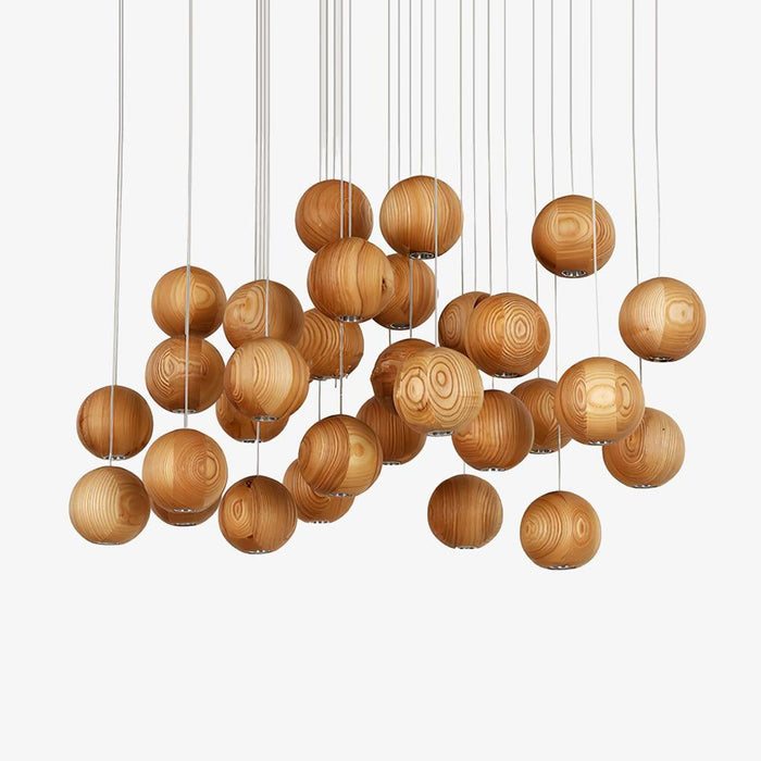 Wooden Orb Sphere Cluster Pendant Light.