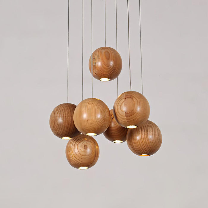 Wooden Orb Sphere Cluster Pendant Light - DWHOME