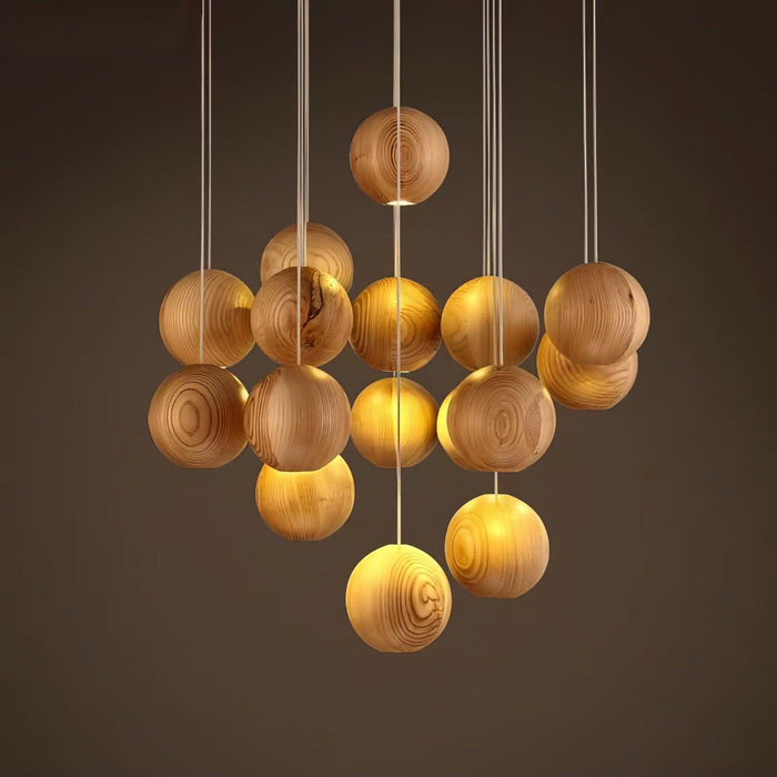 Wooden Orb Sphere Cluster Pendant Light - DWHOME