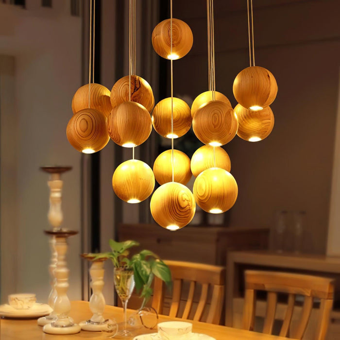 Wooden Orb Sphere Cluster Pendant Light - DWHOME