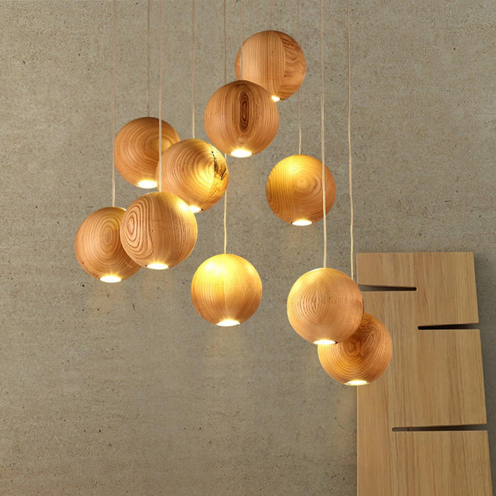 Wooden Orb Sphere Cluster Pendant Light - DWHOME