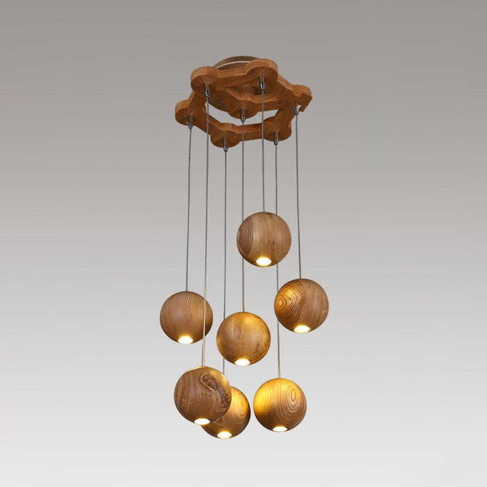 Wooden Orb Sphere Cluster Pendant Light - DWHOME