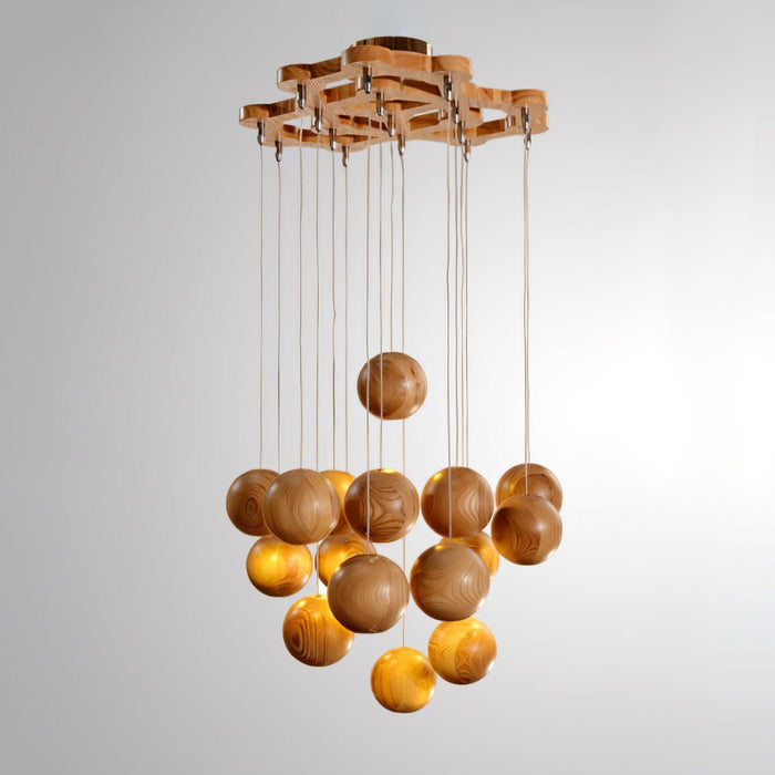 Wooden Orb Sphere Cluster Pendant Light - DWHOME