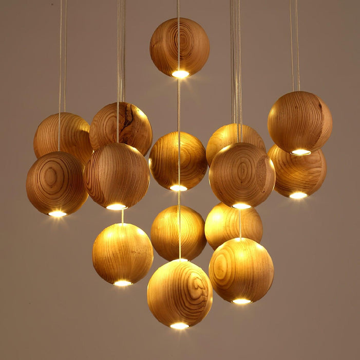 Wooden Orb Sphere Cluster Pendant Light - DWHOME