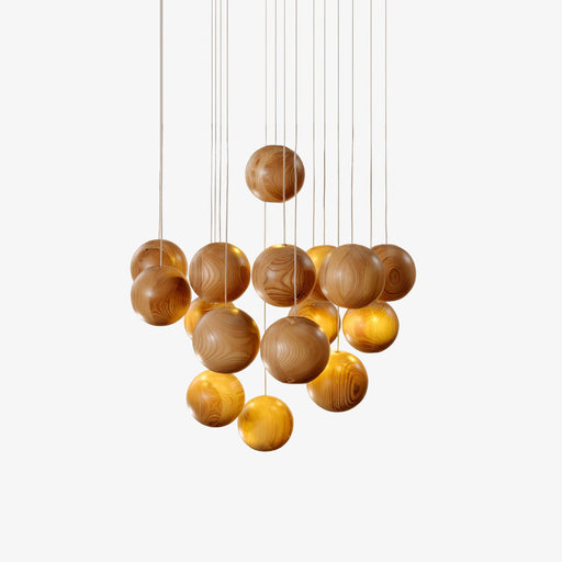 Wooden Orb Sphere Cluster Pendant Light.