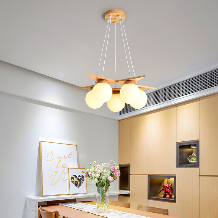 Wooden Star With Glass Chandelier-DWHOME