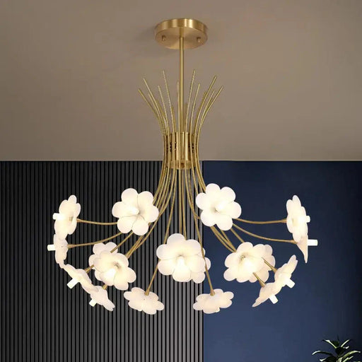 Yelis Modern Copper Glass Flower Chandelier.