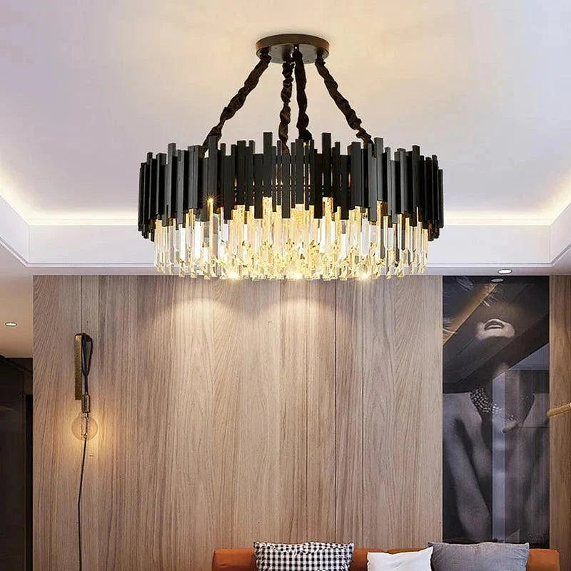 Zen Modern Round Black And Gold Crystal Chandelier-DWHOME