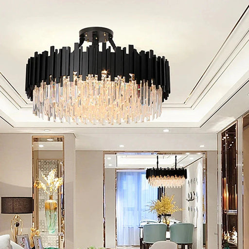 Zen Modern Round Black And Gold Crystal Chandelier.