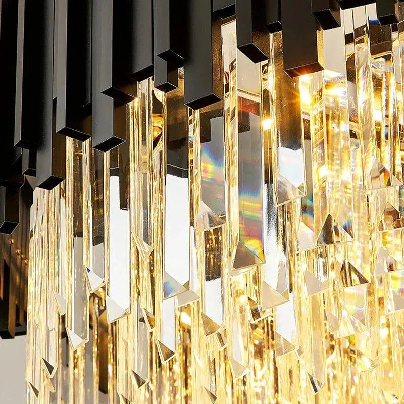 Zen Modern Round Black And Gold Crystal Chandelier-DWHOME