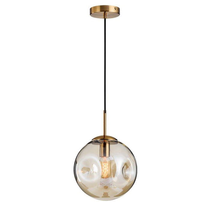 Aminta Dimpled Glass Shade Brass Pendant Light.