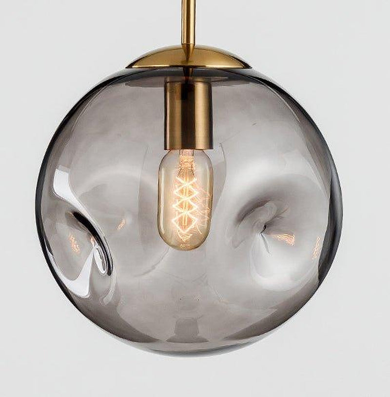 Aminta Dimpled Glass Shade Brass Pendant Light-DWHOME
