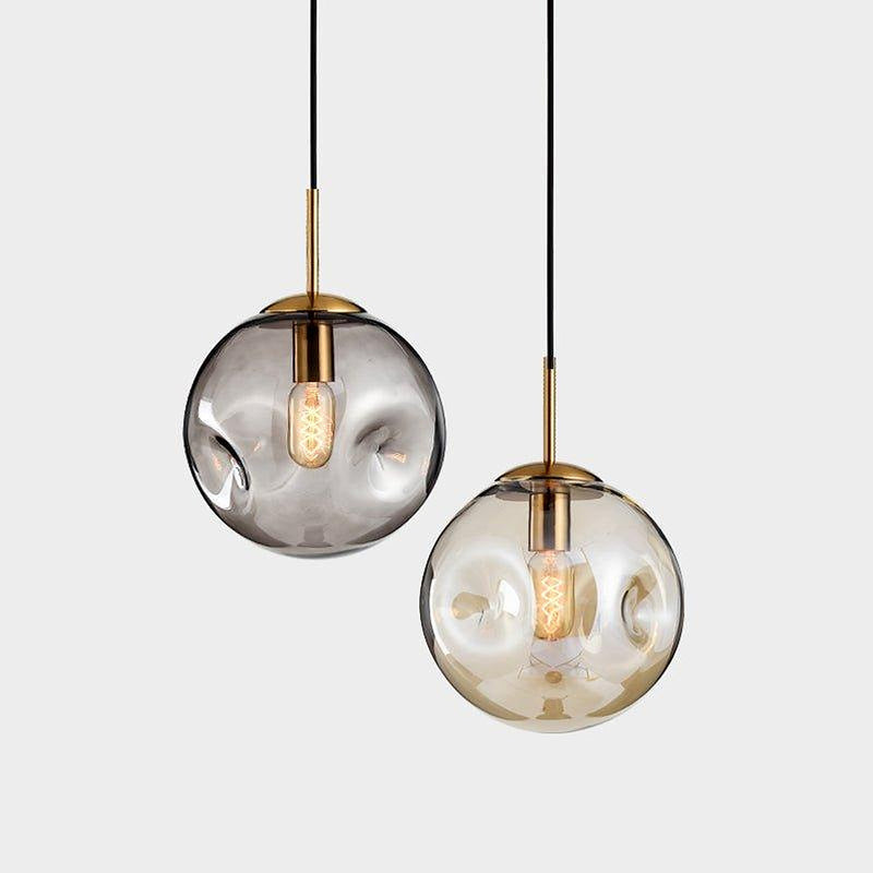Aminta Dimpled Glass Shade Brass Pendant Light-DWHOME