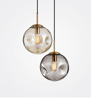 Aminta Dimpled Glass Shade Brass Pendant Light-DWHOME