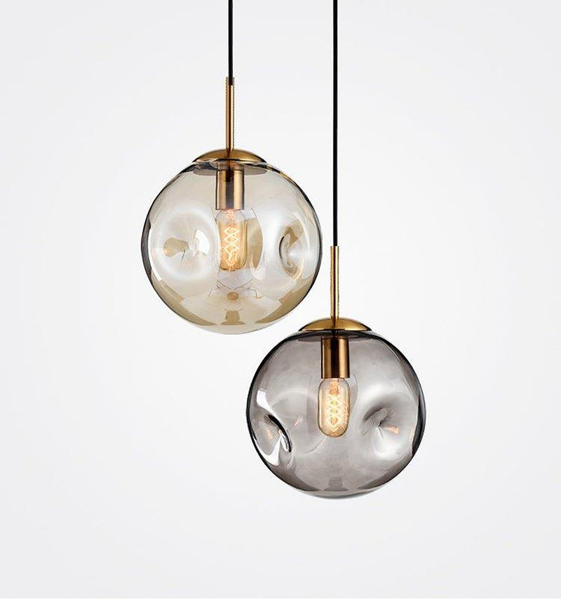 Aminta Dimpled Glass Shade Brass Pendant Light-DWHOME