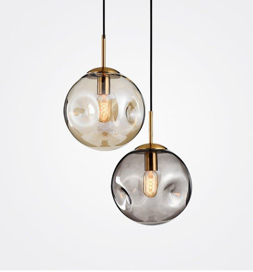 Aminta Dimpled Glass Shade Brass Pendant Light.