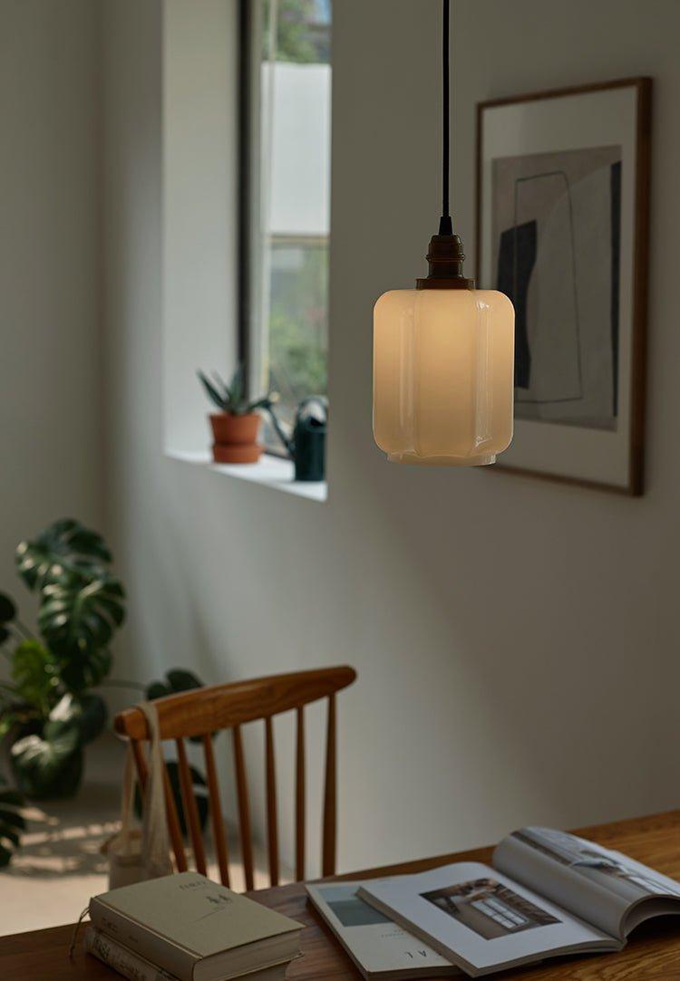 Art Deco Clarice Milk Glass Shade Brass Pendant Light-DWHOME