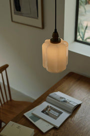 Art Deco Clarice Milk Glass Shade Brass Pendant Light-DWHOME