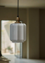 Art Deco Clarice Milk Glass Shade Brass Pendant Light-DWHOME