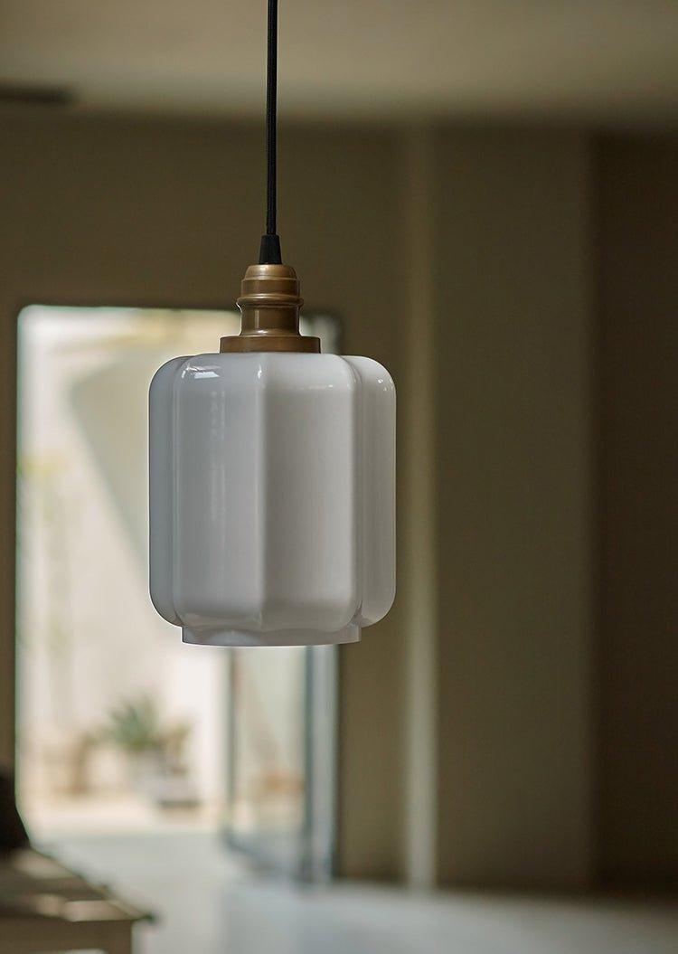 Art Deco Clarice Milk Glass Shade Brass Pendant Light-DWHOME