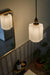 Art Deco Clarice Milk Glass Shade Brass Pendant Light.