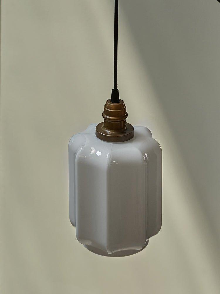 Art Deco Clarice Milk Glass Shade Brass Pendant Light-DWHOME