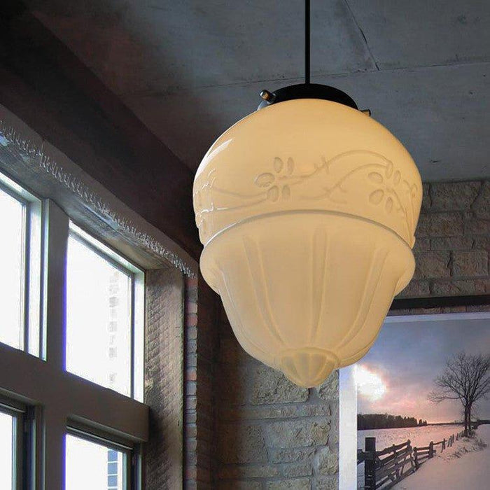 Art Deco Milk Glass Pendant Light.